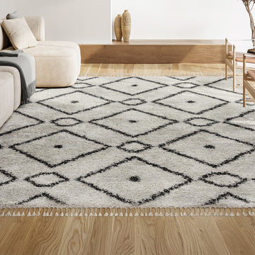Mercer Shag Plush Tassel Moroccan Diamond Area Rug